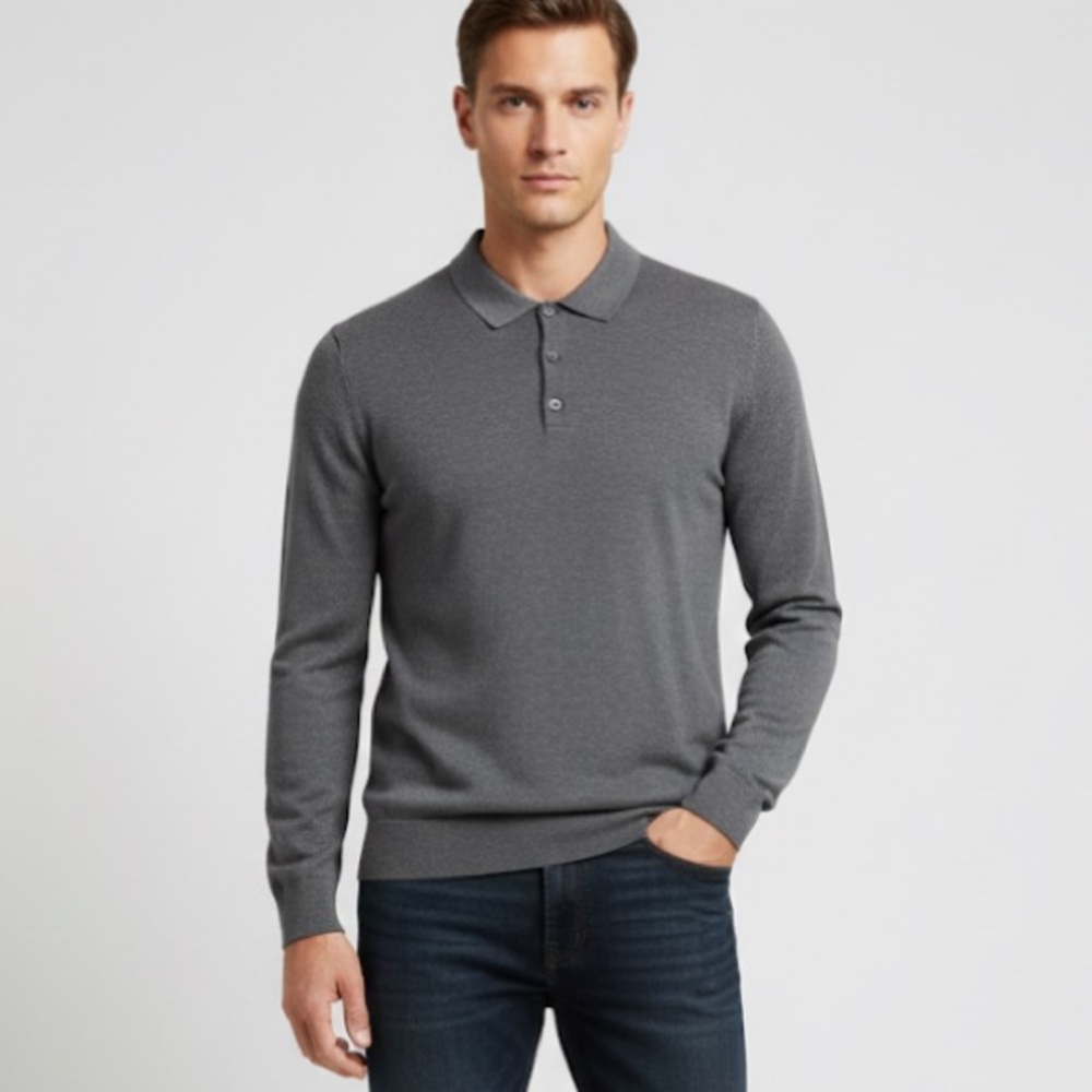 Bloomingdale’s Men’s Merino Wool Long Sleeve Polo Sweater Grey XL